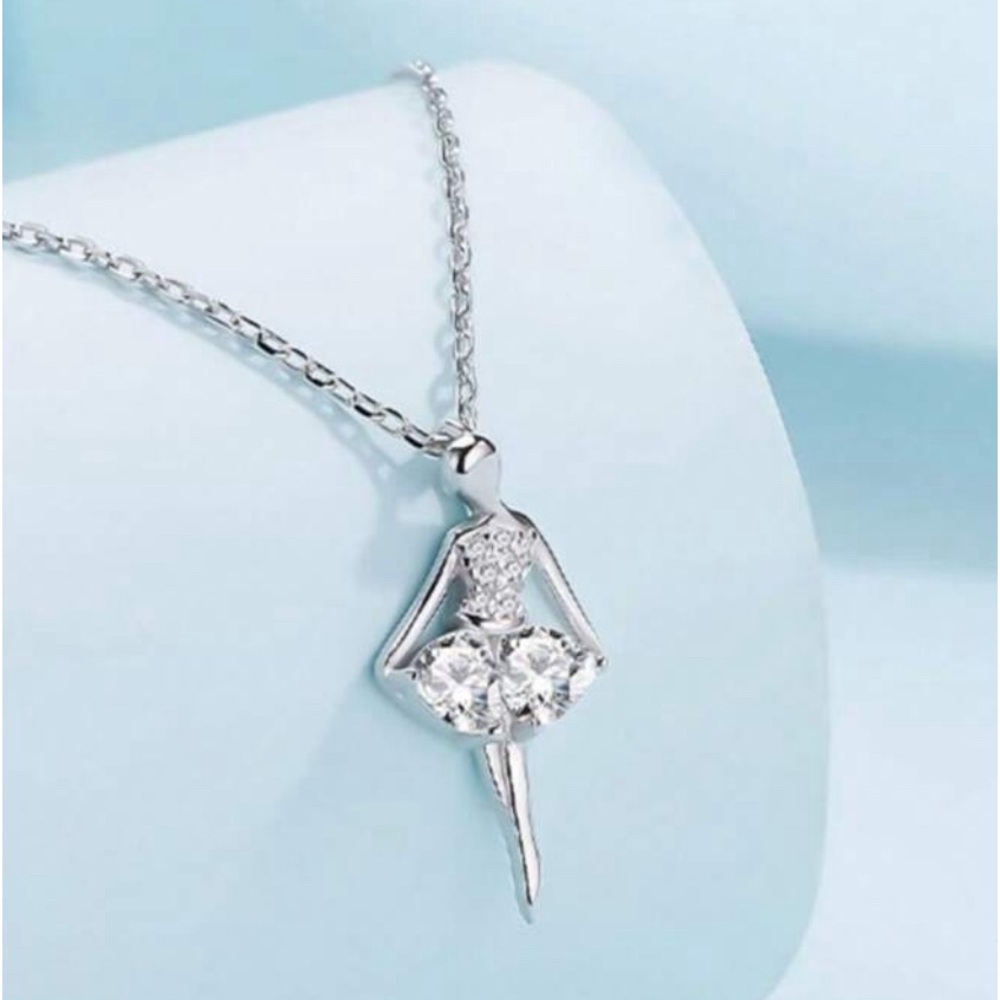 Ballerina Dancer 925 Silver Necklace, Decorated Choker Cubic Zirconia New